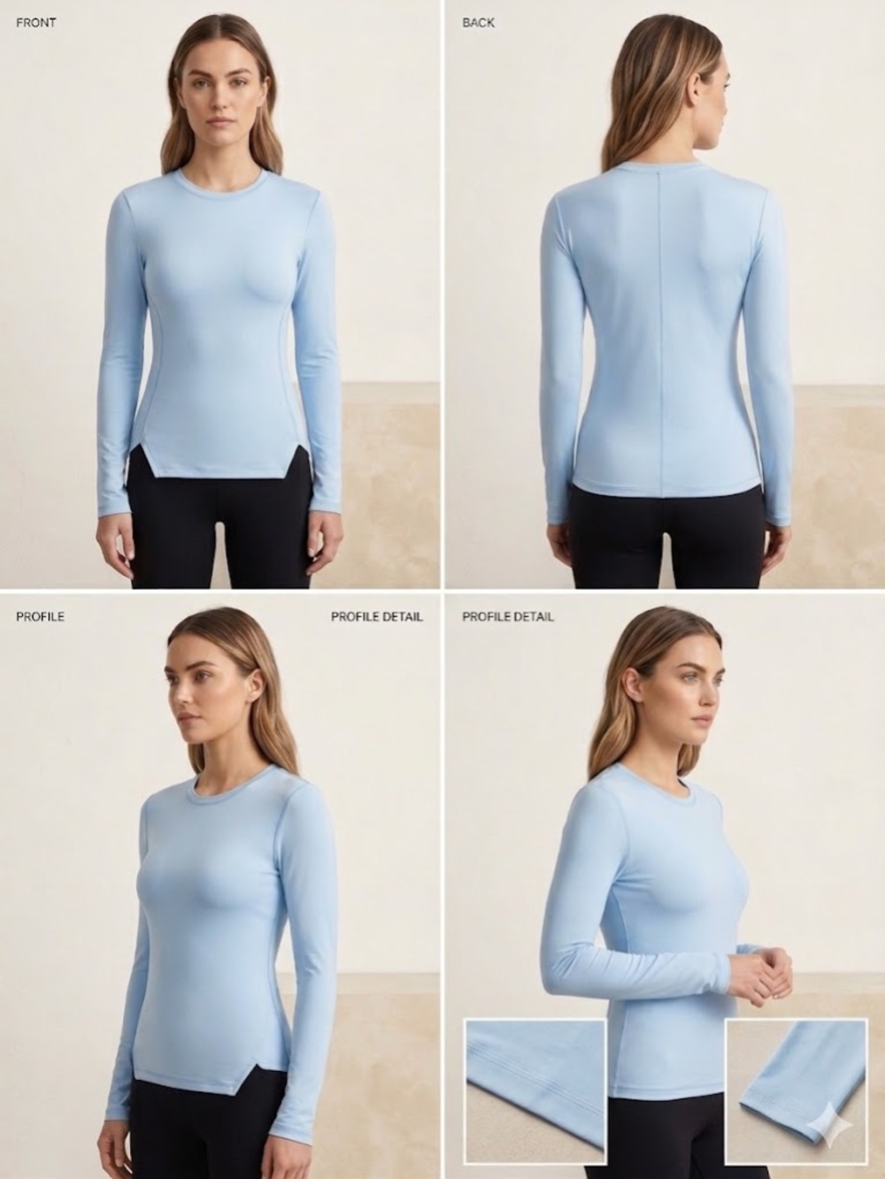 Soft Baby Blue Long Sleeve Tee Women’s Casual Shirt - Picture 3 of 4